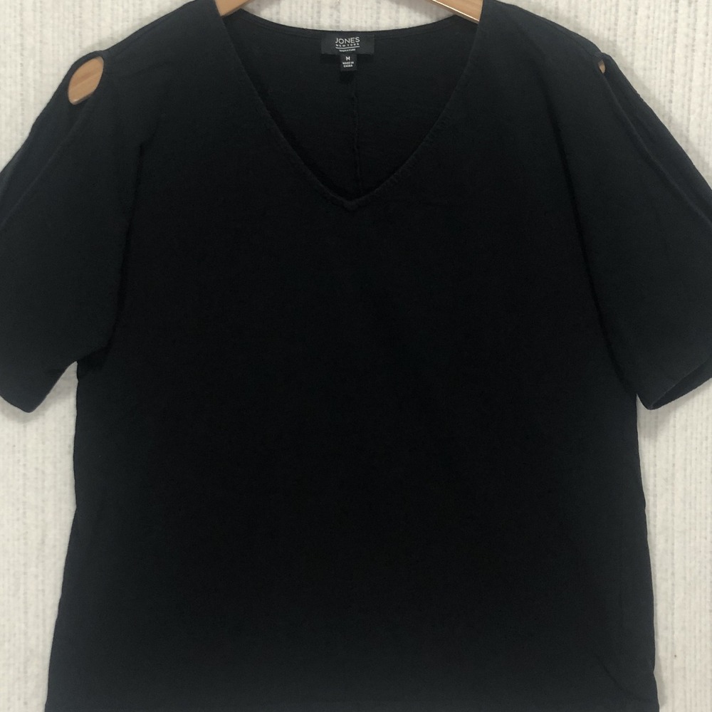 Jones New York Signature Black Cotton V-Neck Cold Shoulder Top Mens M